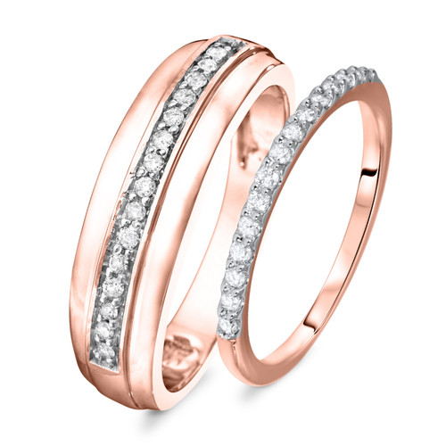 Photo of Piper 3/8 ct tw. Diamond His and Hers Matching Wedding Band Set 10K Rose Gold [WB568R]