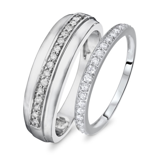 Photo of Demi 3/8 ct tw. Diamond His and Hers Matching Wedding Band Set 14K White Gold [WB570W]