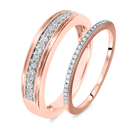Photo of Jasmine 1/4 ct tw. Diamond His and Hers Matching Wedding Band Set 14K Rose Gold [WB573R]