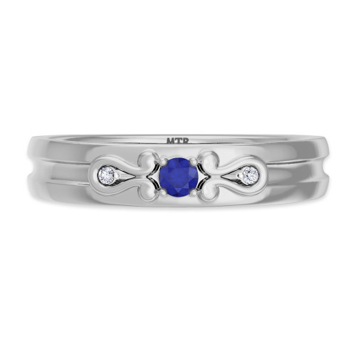 Photo of Garland 1/7 Carat T.W. Sapphire and Diamond Mens Wedding Band  14K White Gold [BT879WM]