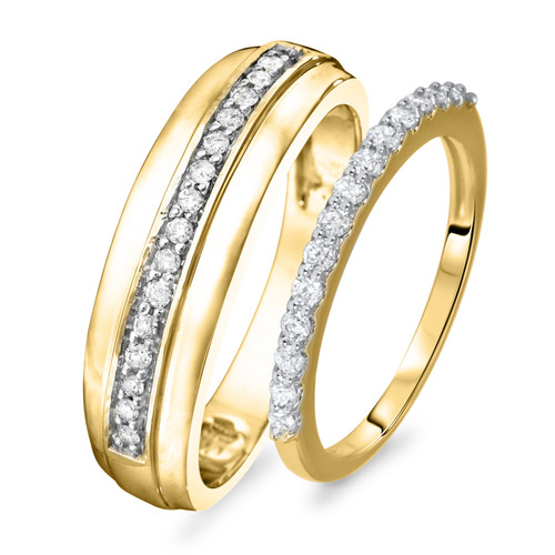 Photo of Blake 1/2 ct tw. Diamond His and Hers Matching Wedding Band Set 14K Yellow Gold [WB574Y]
