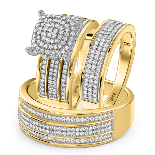 Photo of Jia 3/4 ct tw. Cushion Diamond Matching Trio Ring Set 14K Yellow Gold [BT422Y-C029]