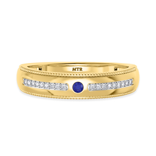 Photo of Evanthe 1/7 CT. T.W. Sapphire and Diamond Mens Wedding Band 10K Yellow Gold [BT891YM]