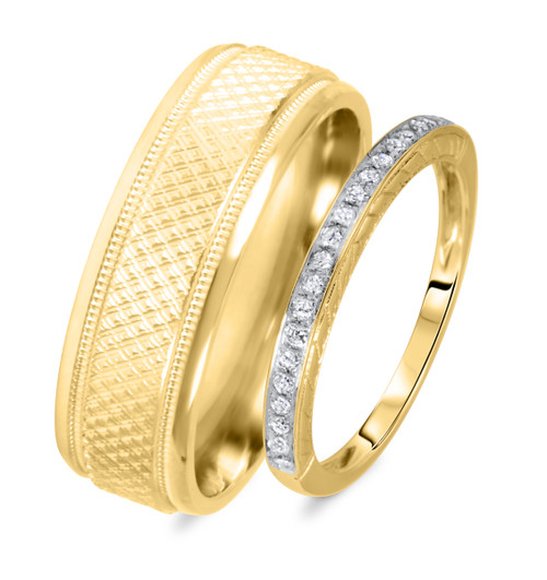 Photo of Allure 1/8 ct tw. Diamond His and Hers Matching Wedding Band Set 10K Yellow Gold [WB580Y]