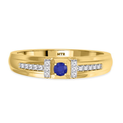 Photo of Bryony 1/4 CT. T.W. Sapphire and Diamond Mens Wedding Band  14K Yellow Gold [BT897YM]