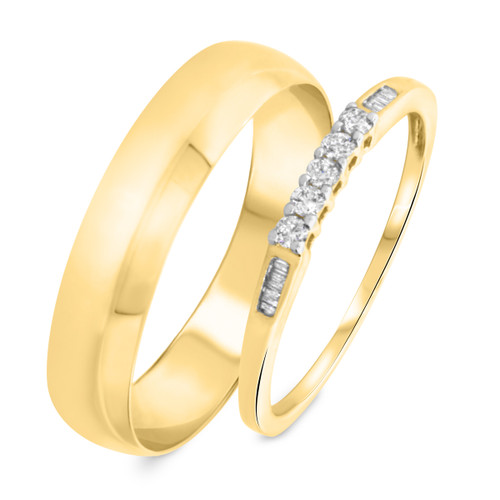 Photo of Wilhelmina 1/6 ct tw. Diamond His and Hers Matching Wedding Band Set 10K Yellow Gold [WB587Y]