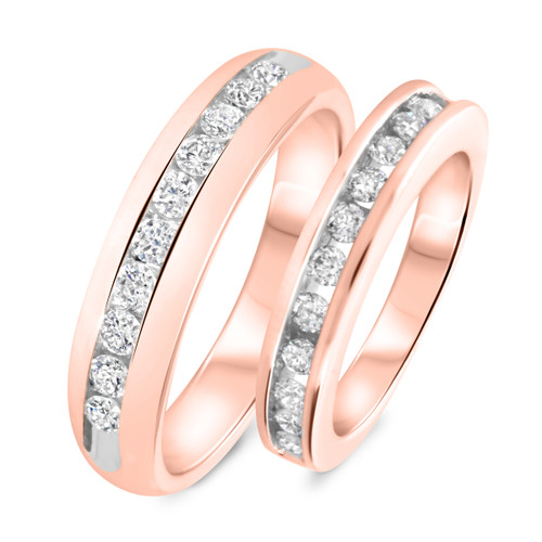 Photo of Elegance 1 ct tw. Diamond His and Hers Matching Wedding Band Set 14K Rose Gold [WB591R]