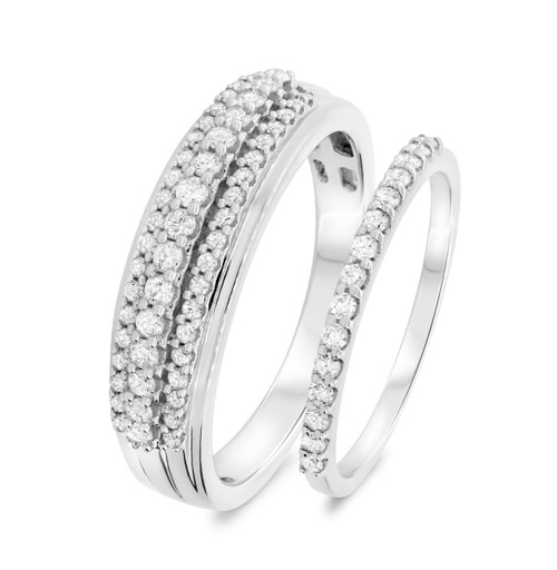 Photo of Reverent 7/8 ct tw. Diamond His and Hers Matching Wedding Band Set 10K White Gold [WB634W]