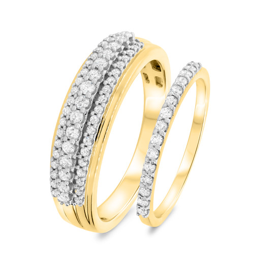Photo of Reverent 7/8 ct tw. Diamond His and Hers Matching Wedding Band Set 10K Yellow Gold [WB634Y]