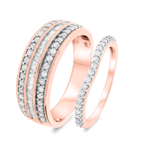 Photo of Louise 1 ct tw. Diamond His and Hers Matching Wedding Band Set 14K Rose Gold [WB635R]