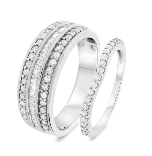 Photo of Louise 1 ct tw. Diamond His and Hers Matching Wedding Band Set 10K White Gold [WB635W]