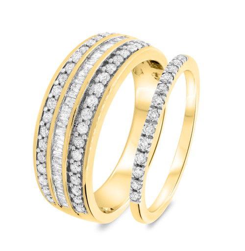 Photo of Helena 7/8 ct tw. Diamond His and Hers Matching Wedding Band Set 14K Yellow Gold [WB636Y]