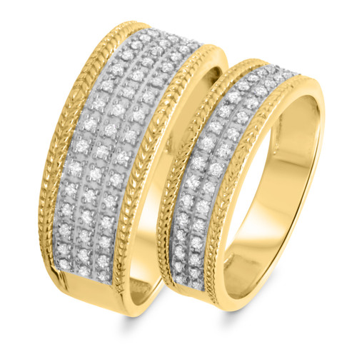 Photo of Madeline 3/8 ct tw. Diamond His and Hers Matching Wedding Band Set 14K Yellow Gold [WB640Y]