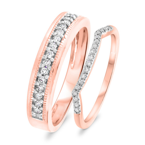 Photo of Veda 1/3 ct tw. Diamond His and Hers Matching Wedding Band Set 14K Rose Gold [WB679R]