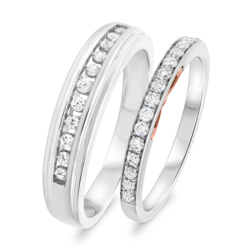 Photo of Ella 1/2 ct tw. Diamond His and Hers Matching Wedding Band Set 10K White Gold [WB685W]