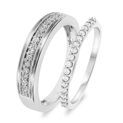 Photo of Farris 3/8 ct tw. Diamond His and Hers Matching Wedding Band Set 14K White Gold [WB689W]