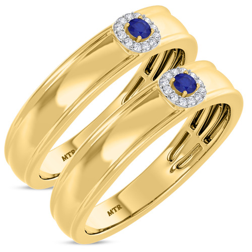 Photo of Delphine 3/8 Carat T.W. Sapphire and Diamond Same Sex Mens Wedding Band Set 10K Yellow Gold [WM871Y]