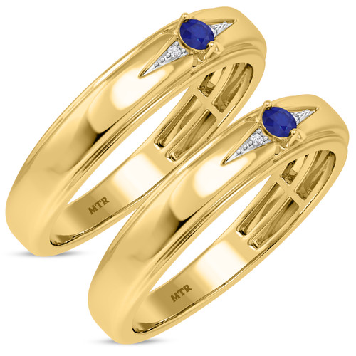 Photo of Abilia 1/5 CT. T.W. Sapphire and Diamond Matching Wedding Band Set 14K Yellow Gold [WM877Y]