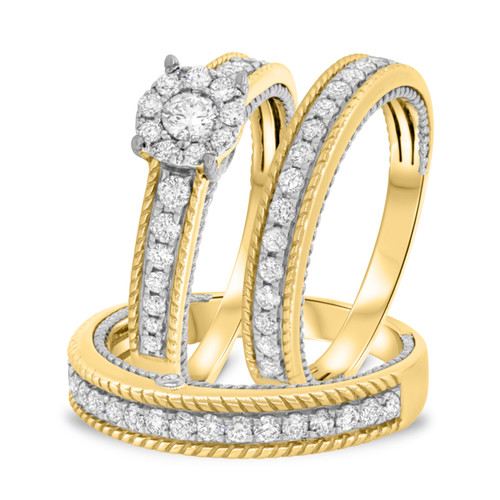 Photo of Blushing 1 3/8 ct tw. Round Cluster Trio Set 14K Yellow Gold [BT454Y-C000]