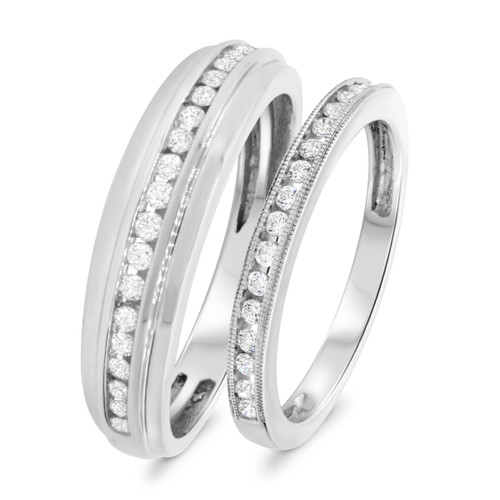 Photo of Chase 1/2 ct tw. Diamond His and Hers Matching Wedding Band Set 10K White Gold [WB693W]