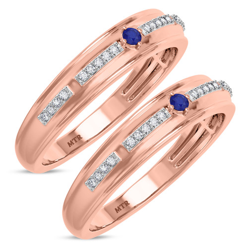 Photo of Liana 1/4 CT. T.W. Sapphire and Diamond Same Sex Mens Wedding Band Set 14K Rose Gold [WM898R]