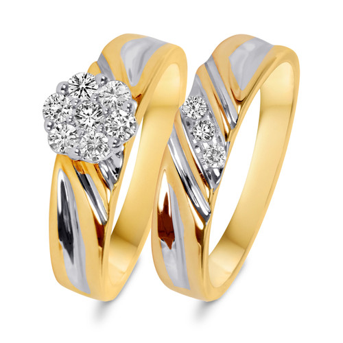 Photo of Cascade 3/8 ct tw. Round Diamond Bridal Ring Set 10K Yellow Gold [BR508Y-C000]