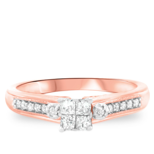 Photo of Princess Oshun 1/4 ct tw. Diamond Princess Cluster Engagement Ring 10K Rose Gold [BT529RE-C000]