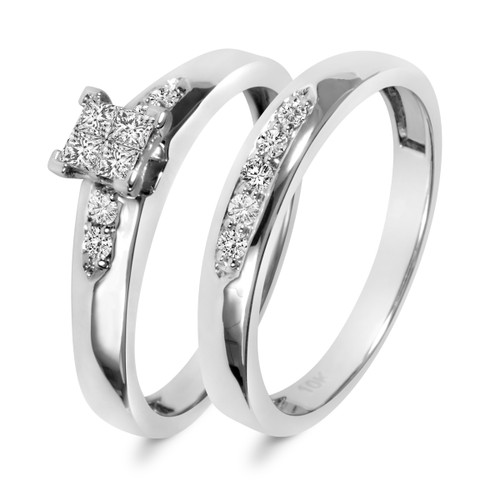 Photo of Amor 1/3 ct tw. Princess Diamond Bridal Ring Set 10K White Gold [BR522W-C000]