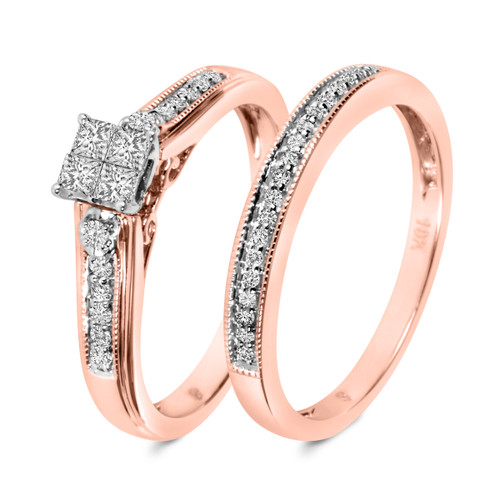 Photo of Princess Oshun 1/3 Carat T.W. Diamond Princess Cluster Bridal Set 10K Rose Gold [BR529R-C000]