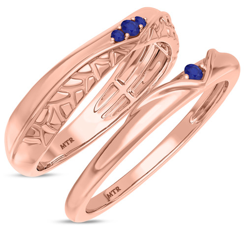 Photo of Neeja 1/6 CT. T.W. Sapphire and Diamond Matching Wedding Band Set 14K Rose Gold [WB870R]