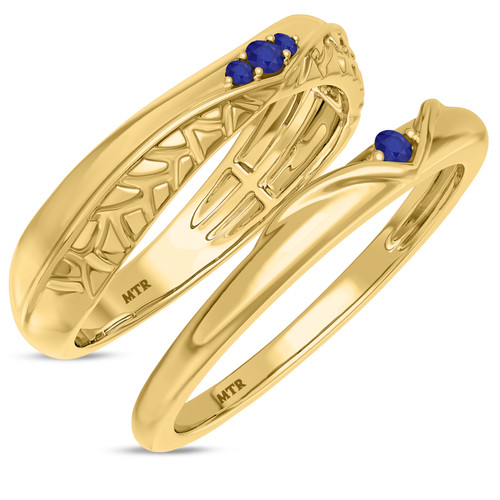 Photo of Neeja 1/6 CT. T.W. Sapphire and Diamond Matching Wedding Band Set 10K Yellow Gold [WB870Y]