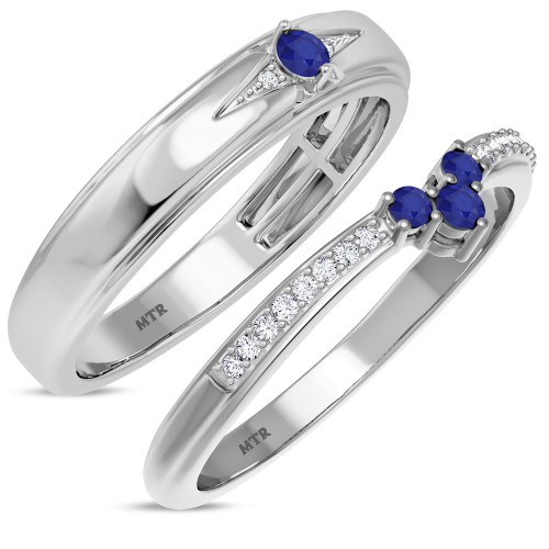 Photo of Abilia 1/4 Carat T.W. Sapphire and Diamond Matching Wedding Band Set 10K White Gold [WB877W]