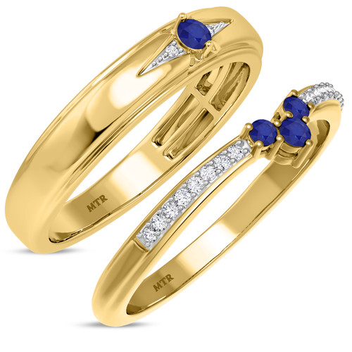 Photo of Abilia 1/4 CT. T.W. Sapphire and Diamond Matching Wedding Band Set 14K Yellow Gold [WB877Y]