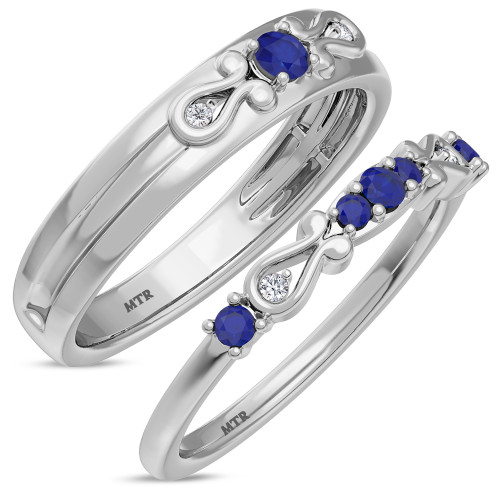 Photo of Garland 3/8 CT. T.W. Sapphire and Diamond Matching Wedding Band Set 10K White Gold [WB879W]