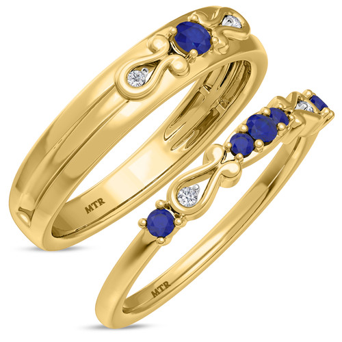 Photo of Garland 3/8 CT. T.W. Sapphire and Diamond Matching Wedding Band Set 10K Yellow Gold [WB879Y]