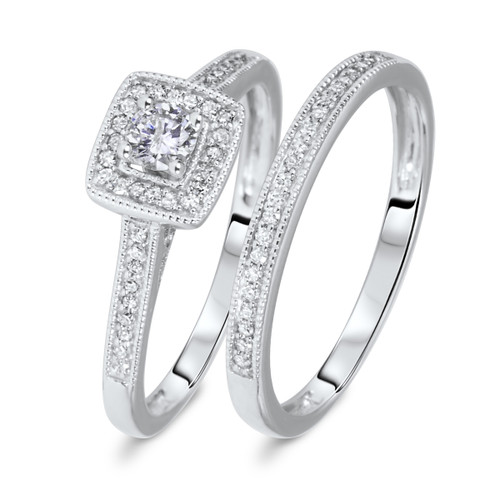 Photo of Bridgette 1/3 ct tw. Cushion Diamond Bridal Ring Set 10K White Gold [BR572W-C000]