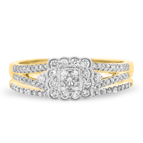 Photo of Jasmine 1/2 CT. T.W. Cushion Cluster Bridal Set 10K Yellow Gold [BR573Y-C000]