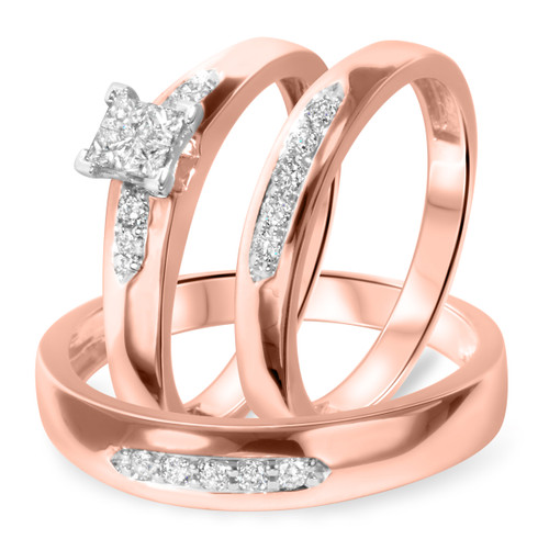 Photo of Amor 3/8 ct tw. Princess Diamond Matching Trio Ring Set 14K Rose Gold [BT522R-C000]