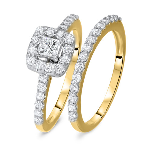 Photo of Blake 1 1/1Princess Solitaire Diamond Bridal Ring Set 14K Yellow Gold [BR574Y-P023]