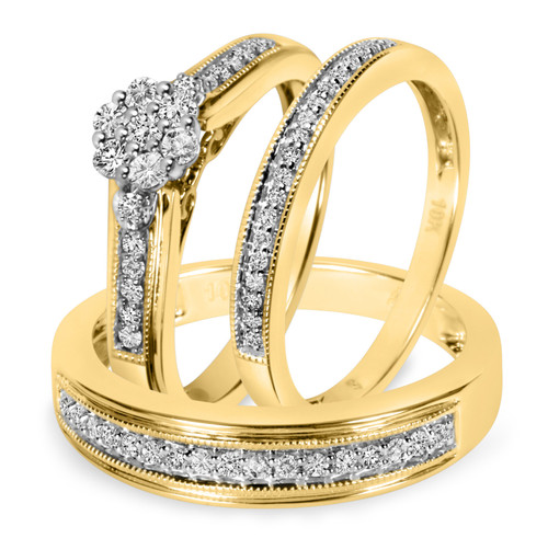 Photo of Oshun 1/2 ct tw. Round Diamond Matching Trio Ring Set 10K Yellow Gold [BT530Y-C000]