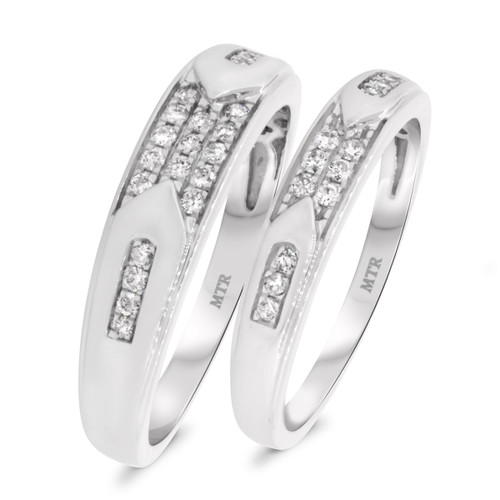Photo of Micah 1/3 ct tw. Diamond His and Hers Matching Wedding Band Set 10K White Gold [WB914W]