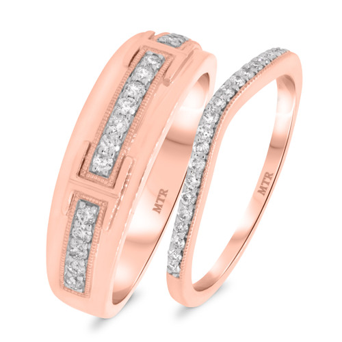 Photo of Emer 3/8 ct tw. Diamond His and Hers Matching Wedding Band Set 10K Rose Gold [WB916R]