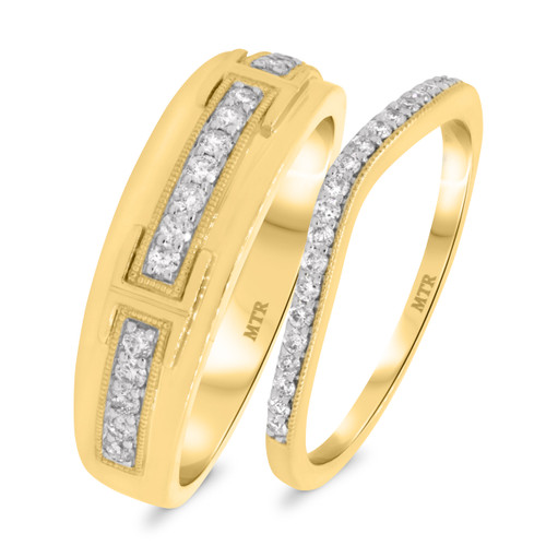 Photo of Emer 3/8 ct tw. Diamond His and Hers Matching Wedding Band Set 10K Yellow Gold [WB916Y]