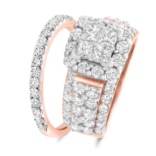 Photo of Felicity 3 3/8 CT. T.W. Princess Cluster Bridal Set 10K Rose Gold [BR588R-C000]