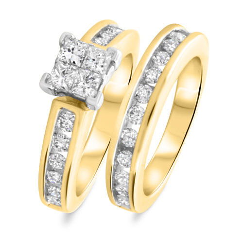 Photo of Elegance 1 1/2 ct tw. Princess Diamond Bridal Ring Set 10K Yellow Gold [BR591Y-C000]