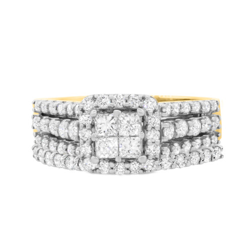 Photo of Reverent 1 1/6 CT. T.W. Princess Cluster Bridal Set 10K Yellow Gold [BR634Y-C000]