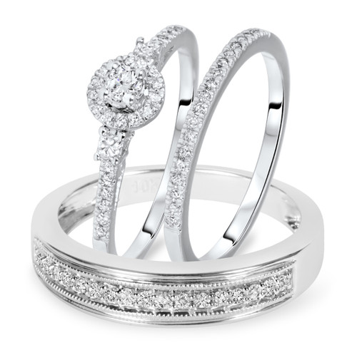 Photo of Calla 1/2 ct tw. Diamond Round Cluster Trio Set 14K White Gold [BT551W-C000]