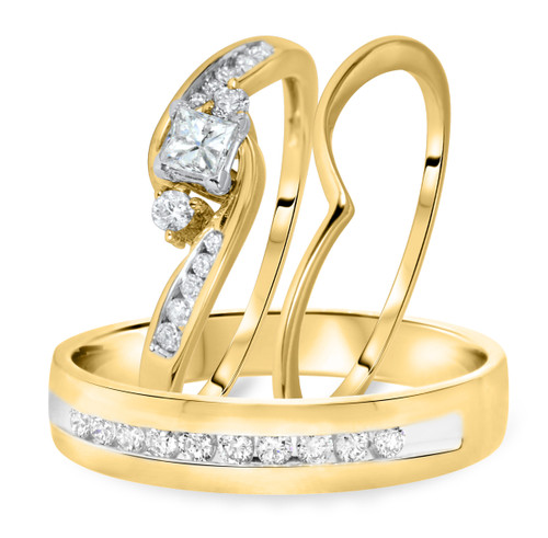 Photo of Serenity 1/2 ct tw. Princess Solitaire Diamond Matching Trio Ring Set 10K Yellow Gold [BT566Y-P018]
