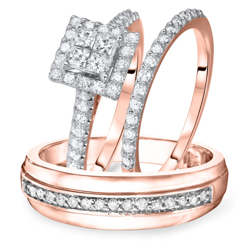 Photo of Piper 1 ct tw. Princess Cluster Trio Set 14K Rose Gold [BT568R-C000]