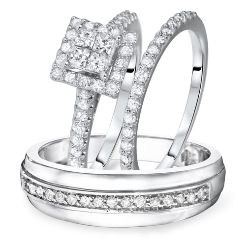 Photo of Piper 1 ct tw. Princess Diamond Matching Trio Ring Set 14K White Gold [BT568W-C000]